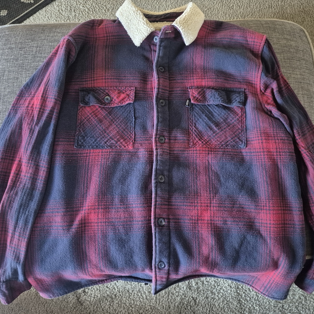 Grizzly Mountain Flannel Shirt Jacket Red Blue Plaid Sherpa Lined Men's Size XXL